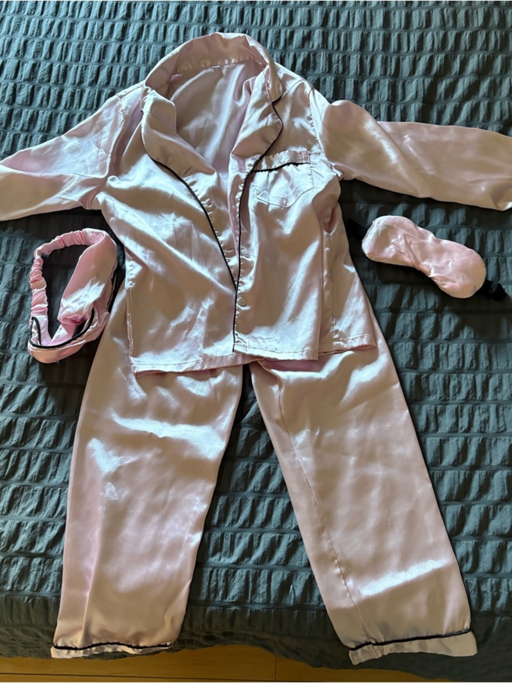 Silky Light Pink Pajama Set with Black Trim
